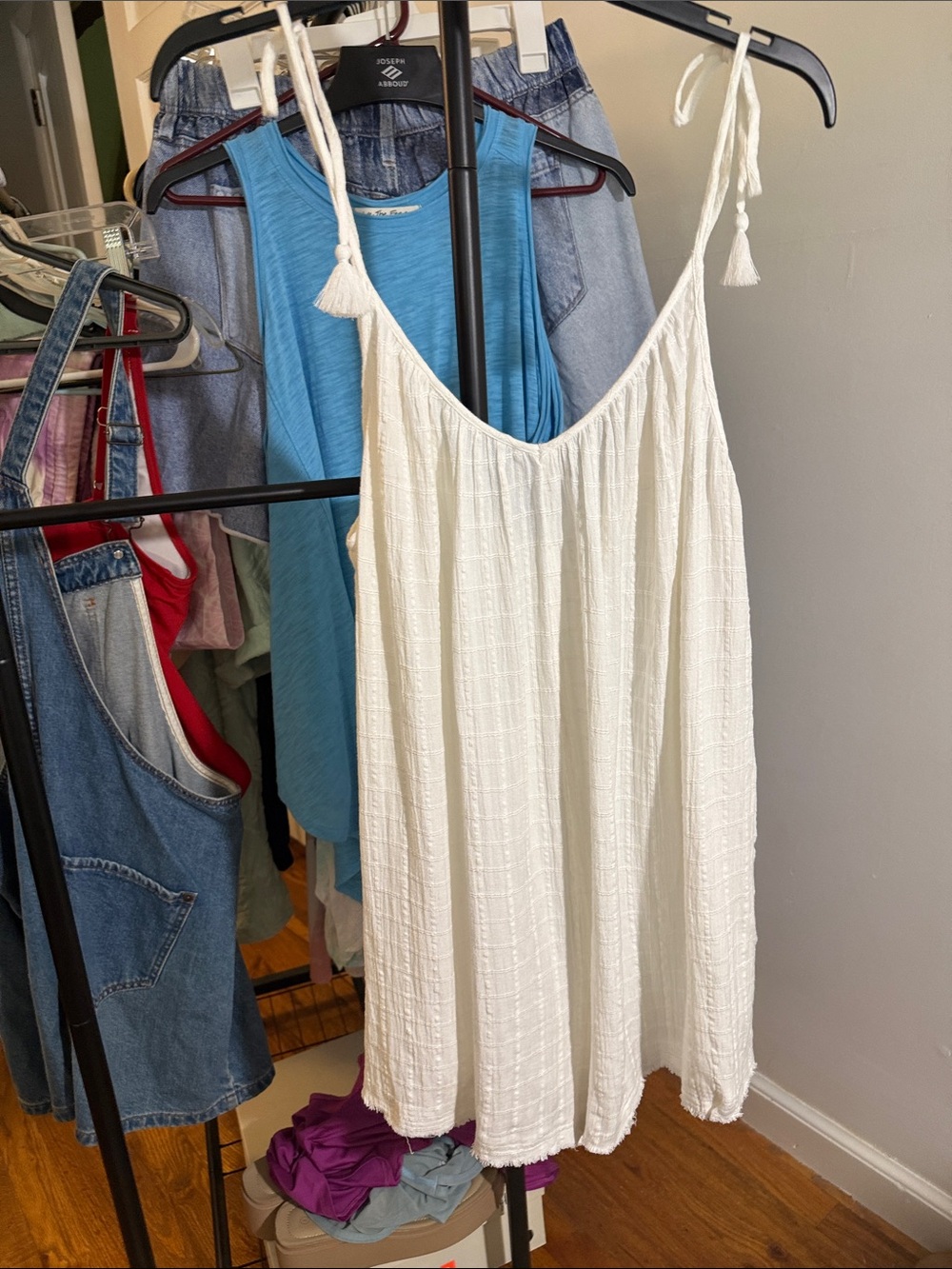 aerie white Textured Tie-Shoulder romper cover up